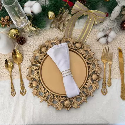 外贸盘子金色镂空蕾丝盘子