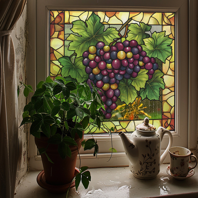 Creative Grape Glass Showcase Bathroom Entrance Home Decoration Wall Sticker Self-Adhesive Wholesale Hy-F462Uv