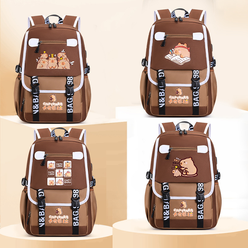 Nuevas mochilas transfronterizas para estudiantes de primaria, mochila Kapibara, mochila multicapa multifuncional de gran capacidad, mochila resistente a la suciedad.