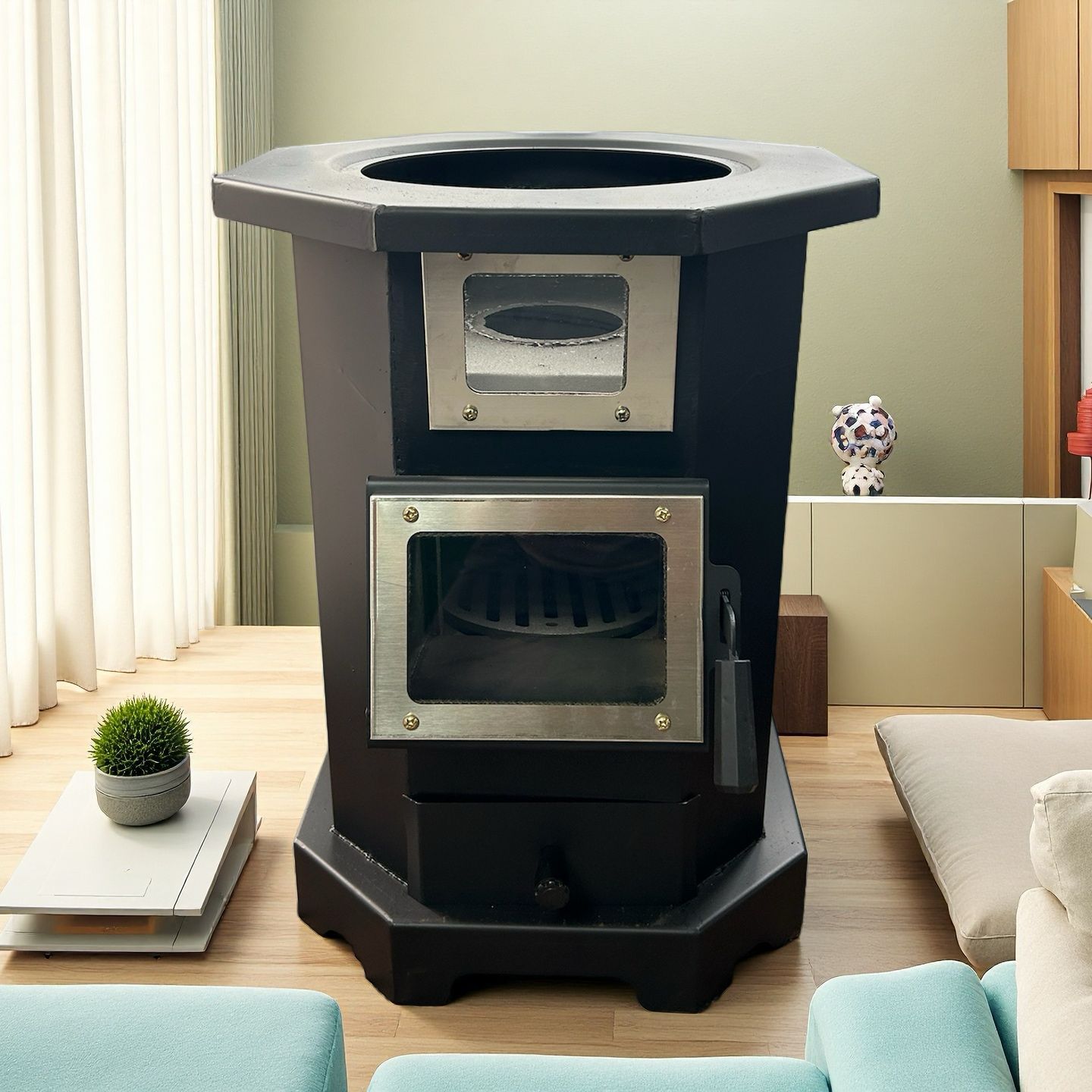 柴火取暖气化炉单炉  室内无烟采暖炉柴煤两用炉采暖做饭汽化炉