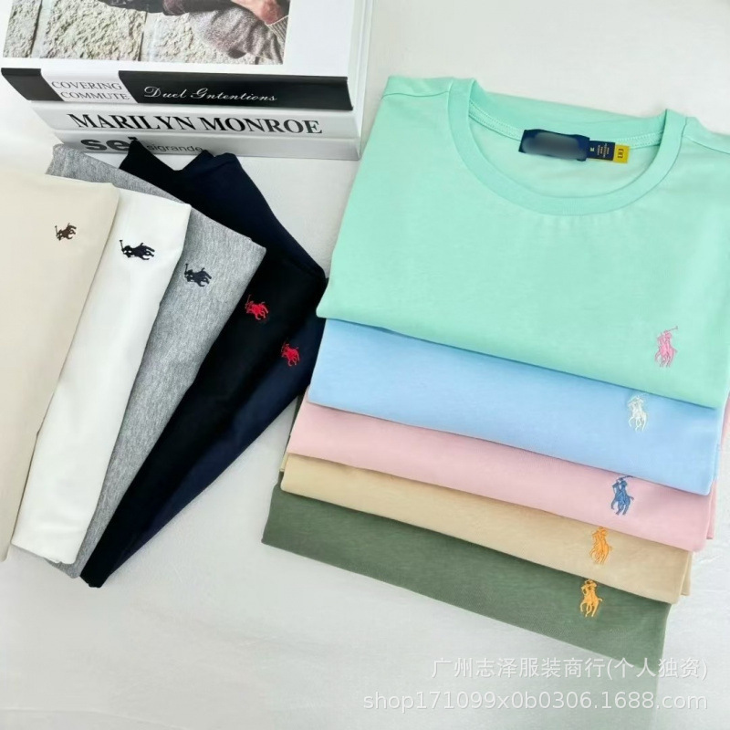Foreign Trade Paul T-Shirt Lf Pony Logo Embroider Women's Round Neck Short-Sleeved Pure Cotton Casual Men's Sweatshirt Versatile Bottoming Shirt T-Shirt