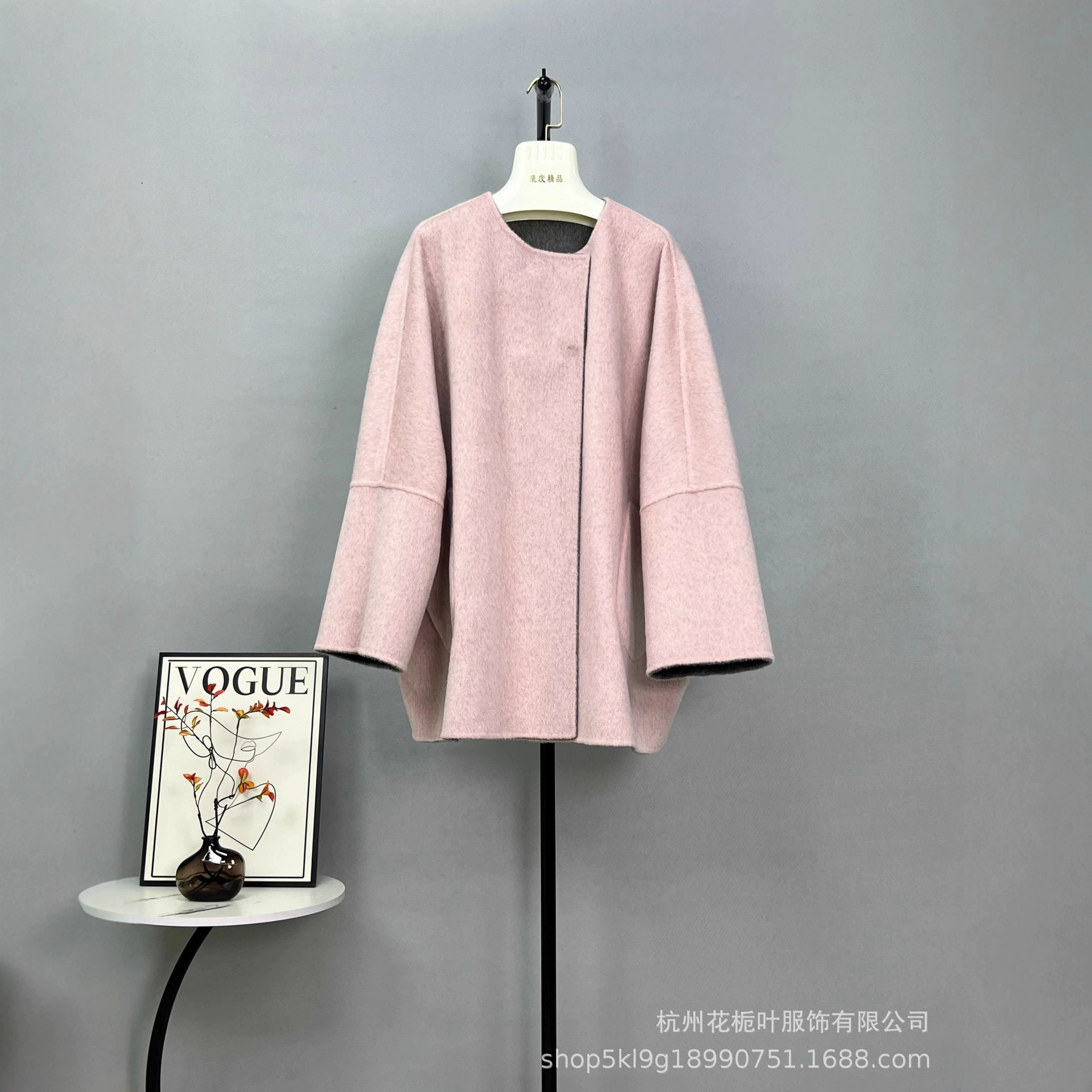 Новое двустороннее шерстяное пальто-накидка ручной работы, осень 2025, свободный крой, рукава «летучая мышь», средней длины, в корейском стиле