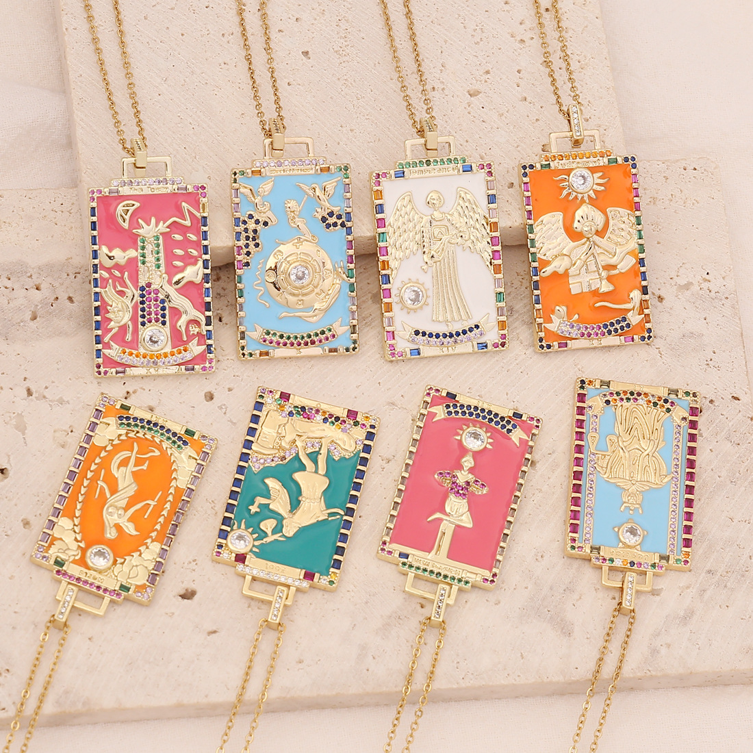 fashion tarot card pendant retro dripping oil copper necklace