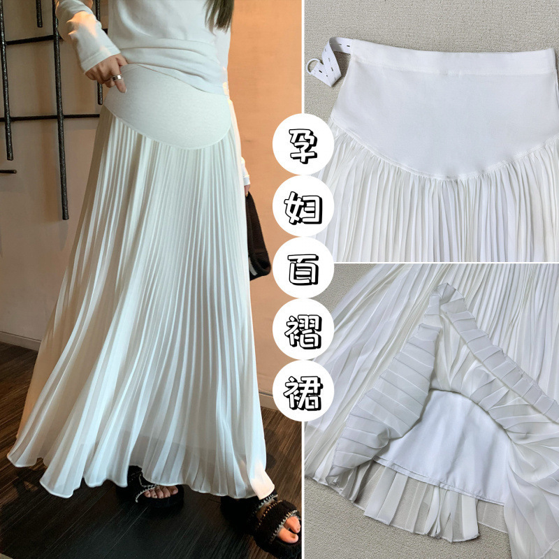 In-Stock Maternity Spring and Autumn Heavy-Duty Pleated Mesh Skirt, High-Waisted Casual Large Hem A-Line Belly-Support Long Skirt for Autumn In-Stock Maternity Spring and Autumn Heavy-Duty Pleated Mesh Skirt, High-Waisted Casual Large Hem A-Line Belly-Support Long Skirt for Autumn