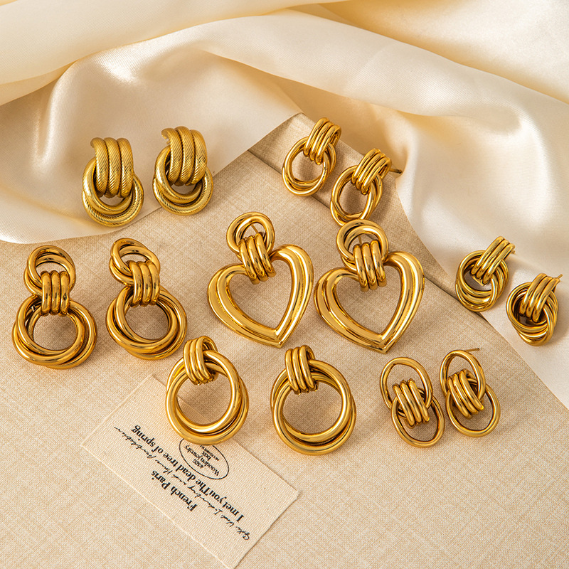 1 Pair Quantity 1 Pair Simple Style Geometric Heart Shape Plating 304 Stainless Steel Drop Earrings Ear Studs