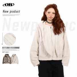 OREETA丨美式复古毛呢棉服男女可穿宽松毛绒大耳朵保暖情侣外套