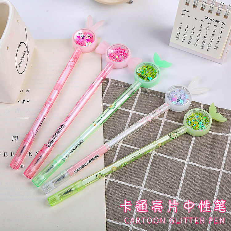 Orejas de conejo creativo lentejuelas pluma de gel Oficina negro pluma de firma lindo estudiante examen escritura pluma de agua al por mayor