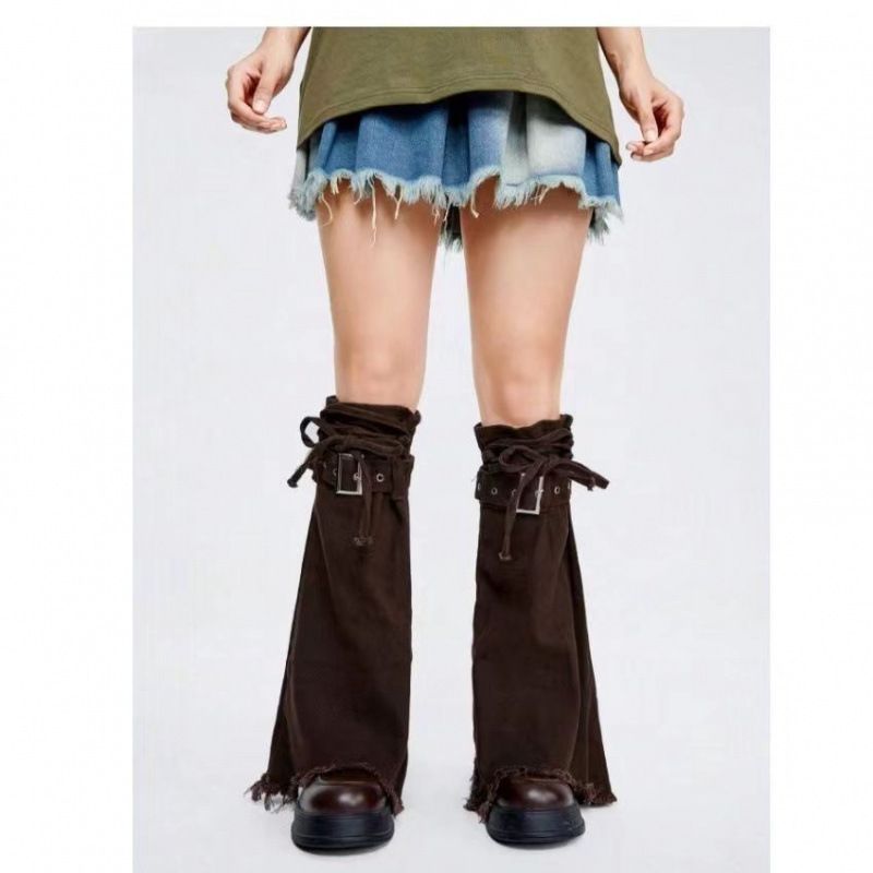 American-Style Spicy Girl Flared Denim Brown Pants Set for Women, New Subculture Slimming Versatile Solid Color Mid-Calf Socks Set Ins