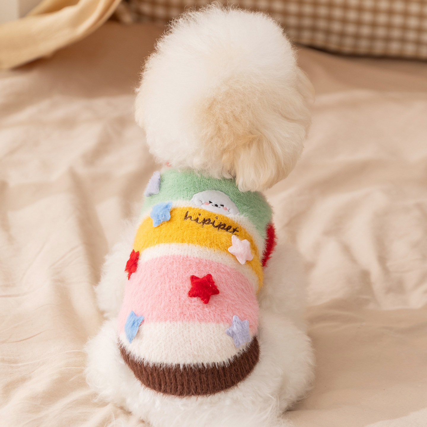 Otoño y invierno nuevo estilo de dibujos animados estrella rayas padres-hijo ropa de terciopelo cálida ropa para el hogar ropa de mascotas perros gatos ropa humana