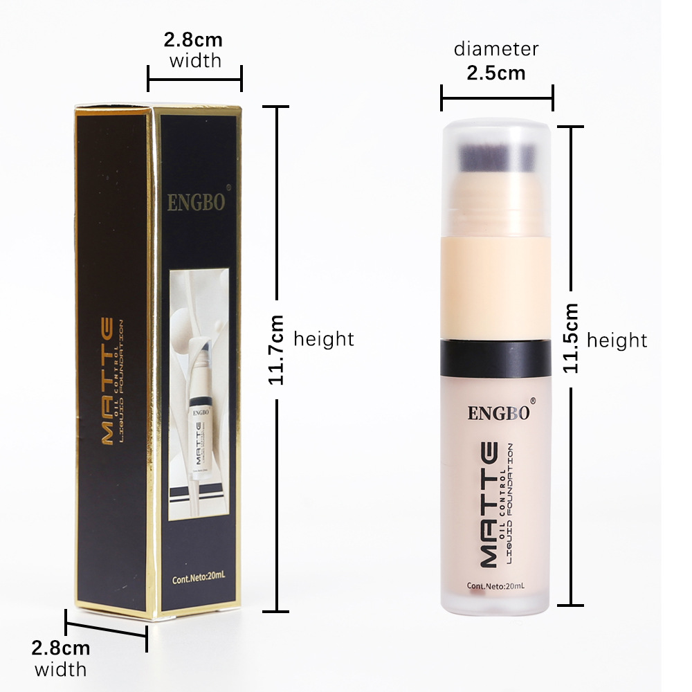 The new matte double-headed foundation is oil-control, brightening, concealing, long-lasting, breathable and comes with a brush Specification drawing