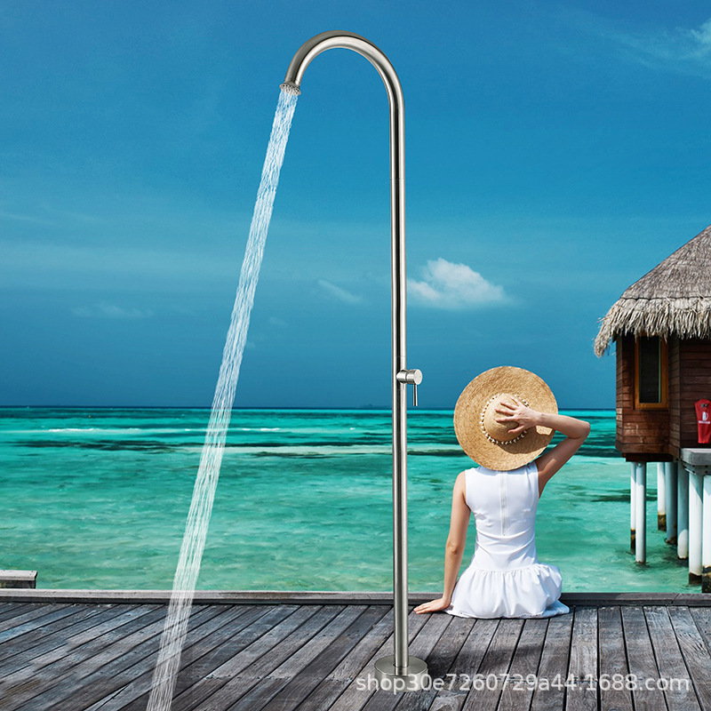 Outdoor Stainless Steel 304 Floor-Standing Shower Set for Swimming Pools, Villas, Gardens, Bathing, and Beach Use with Faucet
