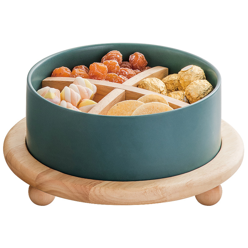 Roble de madera caja caramelo nórdico hogar Sala Mesa café cerámica fruta seca placa con tapa Internet Celebrity snack