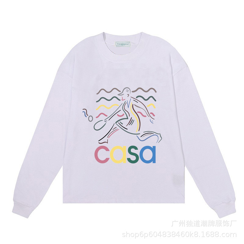 Foreign Trade Trendy Brand Casablanca Casa Classic Print Heavy Cotton Long-Sleeve Base Shirt Unisex Couple T-Shirt
