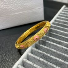 18k金樱花手镯au750彩金镂空花丝珐琅彩手镯宫廷风送女友七夕礼物