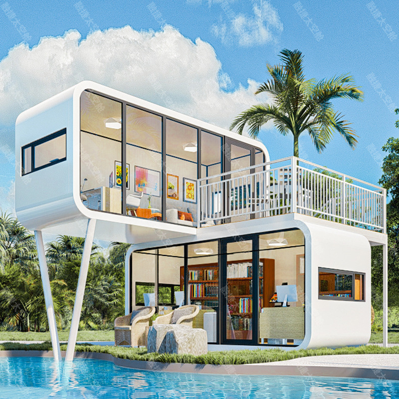 Rongjie exporta cápsula espacial sala móvil producto terminado oficina de dos pisos hotel al aire libre cápsula sala de actividades de cabina de manzana