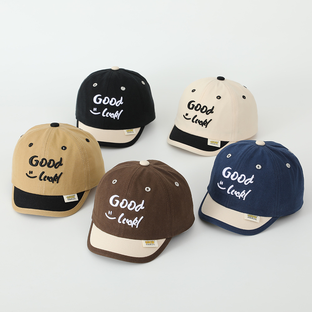 Sombrero de letras bebé buena suerte primavera y otoño corto bordes suaves para niños gorra gorra