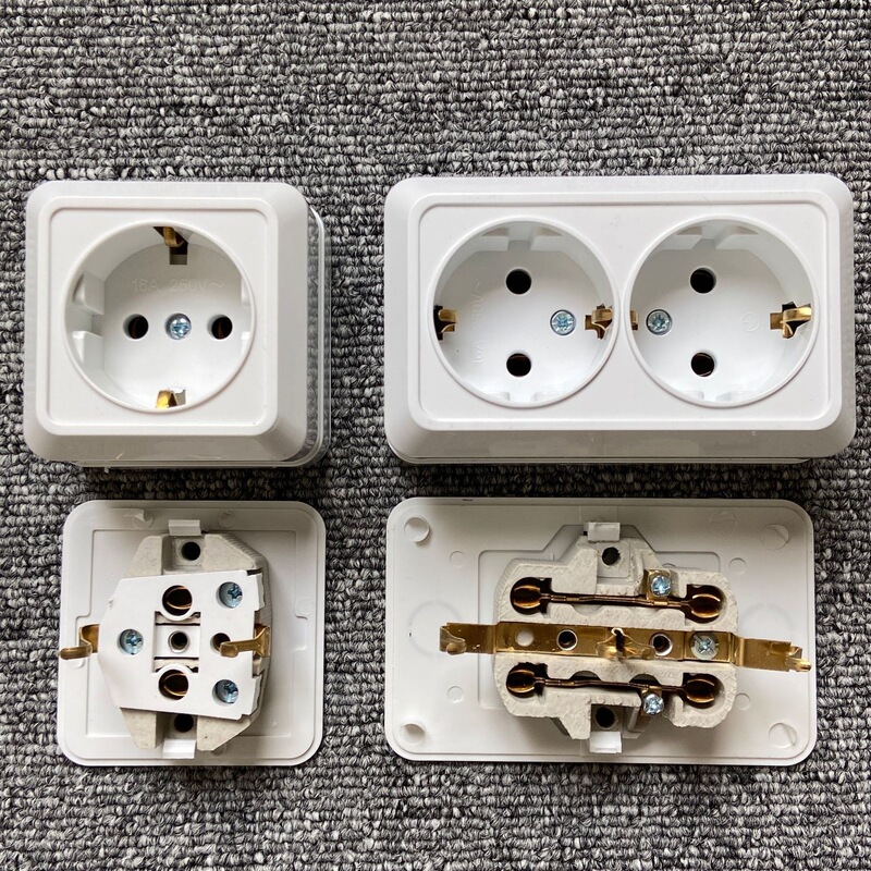 European-Style European Standard German-Style One-Position Two-Round Hole Surface-Mounted Socket European Standard German Standard Power Socket Desktop Door Frame Socket
