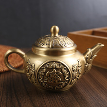 黄铜复古创意小茶壶摆件办公室家居招财五福茶壶纯铜金属工艺品