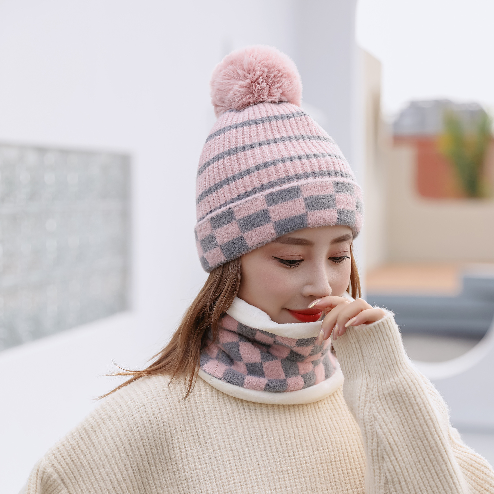Sombrero bufanda cálida bufanda de mujer Otoño e Invierno conjunto de dos piezas invierno 2021 nuevo sombrero de lana de punto a prueba de frío