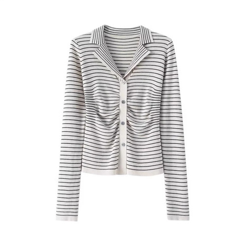 Women's Autumn New Fashion Design Striped Polo Neck Knit T-Shirt Top, Stylish Fitted Innerwear Sweater Base Shirt