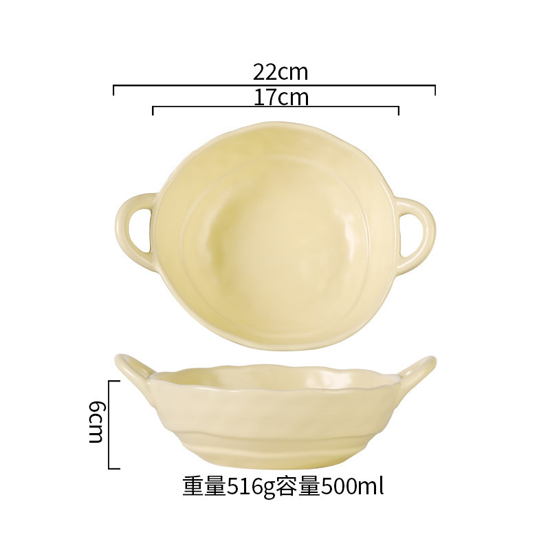 人気の手作り不規則双耳陶器ボウル、高級家庭用フルーツ高価値インスタントラーメンボウル、スープボウル、サラダボウル|undefined
