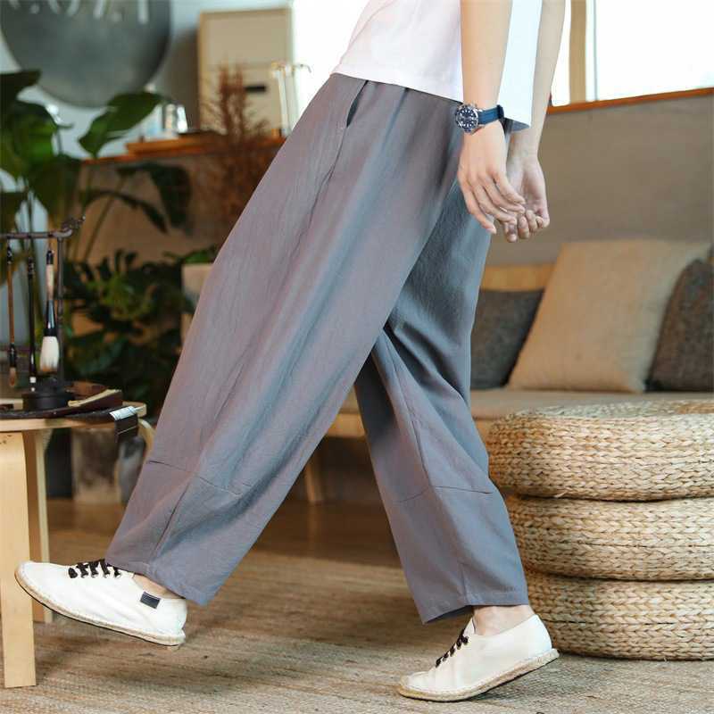 Linen Pants Men's Summer Thin Chinese Style plus size Cotton and Linen Ankle-length Pants Trendy Brand Loose Casual Straight Wide-leg Pants