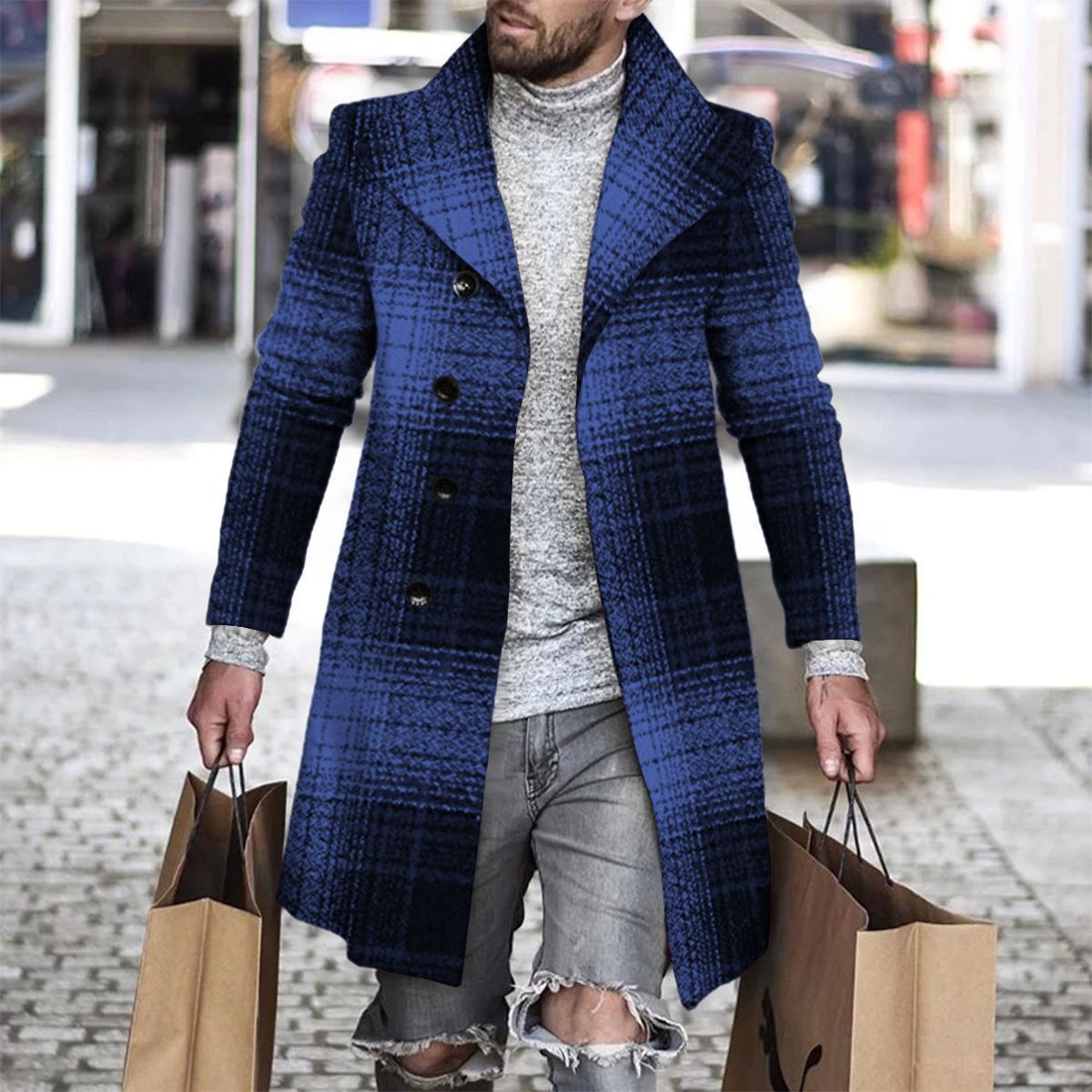 Abrigo a cuadros para hombre 2024 nuevo producto comercio exterior chaqueta wish estación europea Amazon rompevientos AliExpress lana al por mayor