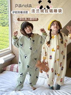 25 winter children's flannel thermal sleeping bag, medium and large children's thickened belly protection pajamas, jumpsuits, home clothes, pajamas
