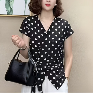 Women's New Summer Casual Thin Polka Dot Fashion Simple Versatile Foreign Style Slim Shirt Design T-Shirt