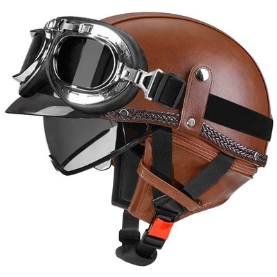car helmet Japanese scoop helmet, Motosiklet kaskı (dəbilqə) - brown-leather-tea-mirror-silver-frame-mirror-m