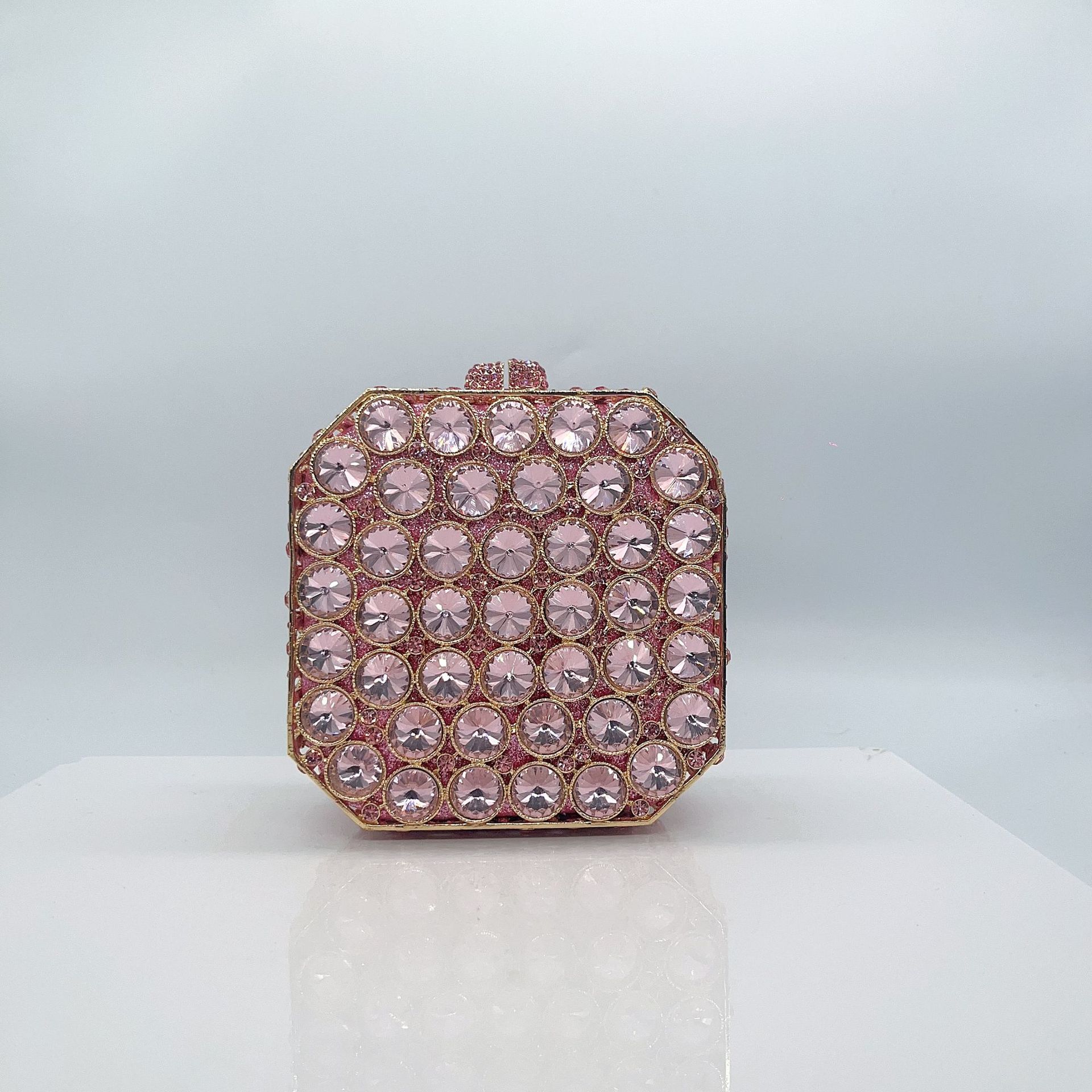 Transfronterizos nuevos satélites de caja cuadrada bolsa de banquete europea y americana bolsa de mano de taladro clutch nuevo naranja dorado