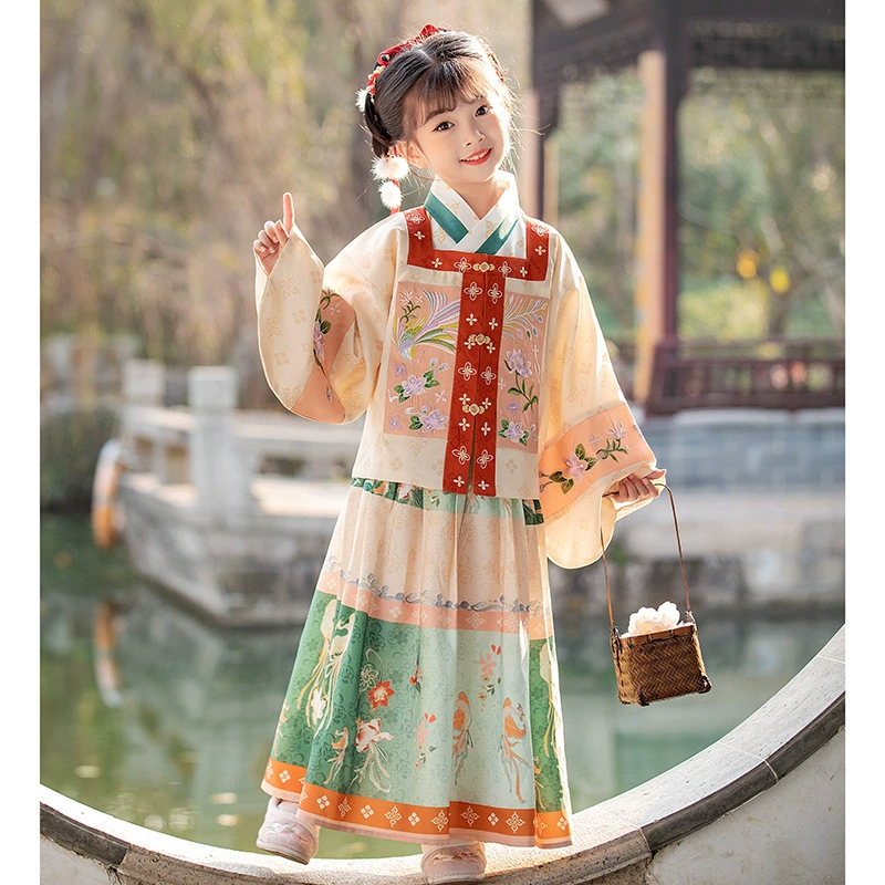 Старинная Одежда для девочек ханьфу весенне-осенняя одежда Улучшенный жилет в китайском стиле Мин, юбка, кардиган для маленькой девочки, детская супер фея, Новинка