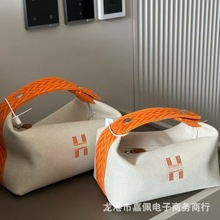 欧美代购帆布手拎饭盒包手提新品撞色设计高品质手机包洗簌包