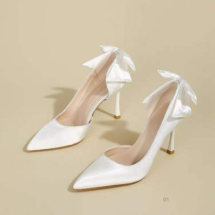 2025 New Style French High-Heeled Shoes for Women, Thin Heel, Satin, White, Shallow Mouth, Wedding Shoes, Bridal Shoes 2025 New Style French High-Heeled Shoes for Women, Thin Heel, Satin, White, Shallow Mouth, Wedding Shoes, Bridal Shoes