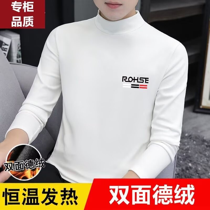 Origen fabricante camiseta de manga larga para hombre primavera y otoño nuevo estilo de hombre de terciopelo alemán cuello medio camisa de fondo color sólido delgado y versátil