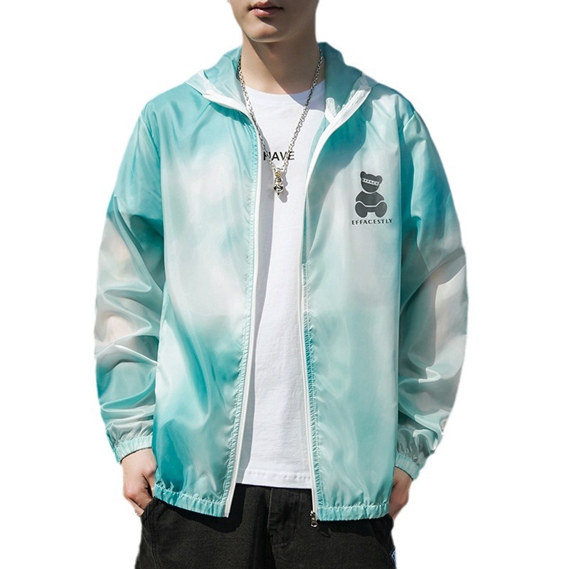 여름 통기성 경량 커플의 올 매치 후드 자켓 그라디언트 베어 남자의 세련된 아이스 실크 선 스크린 재킷