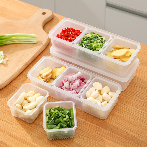 New onion, ginger and garlic box creative kitchen three-compartment with lid chopped green onion box drain box kitchen food storage box