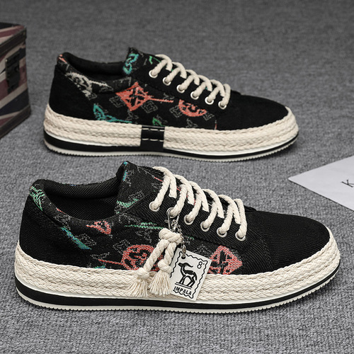 Canvas shoes for men, winter breathable trendy corduroy flat shoes for men, casual lightweight thin Beijing-style cloth shoes