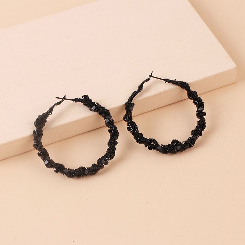 Fashion Big Circle Black Crystal Alloy Earrings Wholesale display picture 5