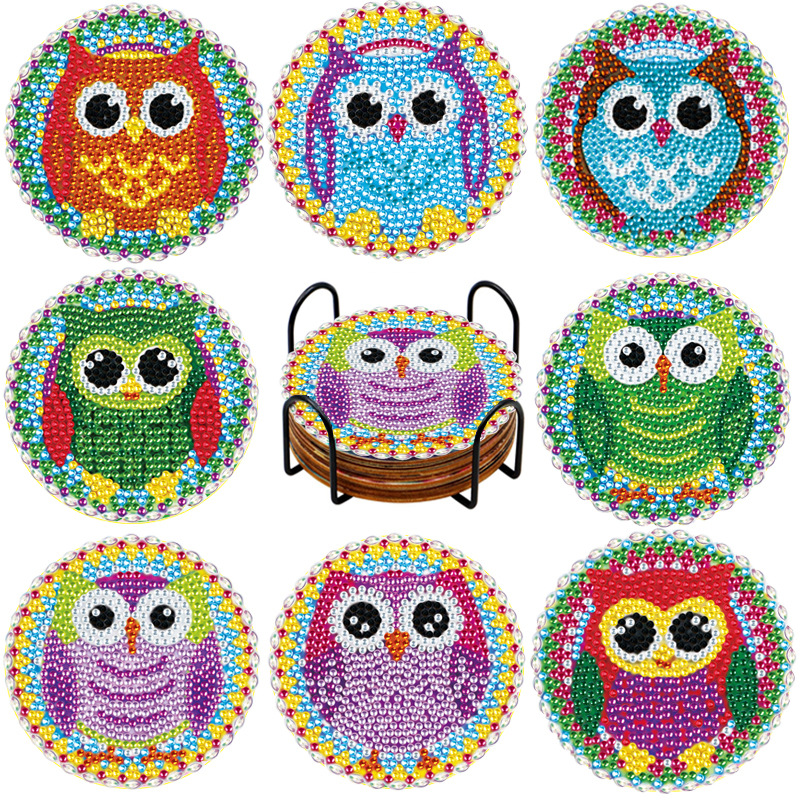 Diamante personalizable pintura taza almohadilla de dibujos animados tablero de madera aislamiento térmico pequeño diy alta sensación de fabricación artesanal al por mayor taladro de cristal