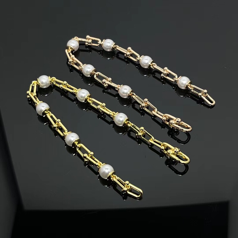 V gold high version t home u-shaped chain link pearl bracelet plated 18K rose gold European and American cross-border ins personalized fashion jewelry