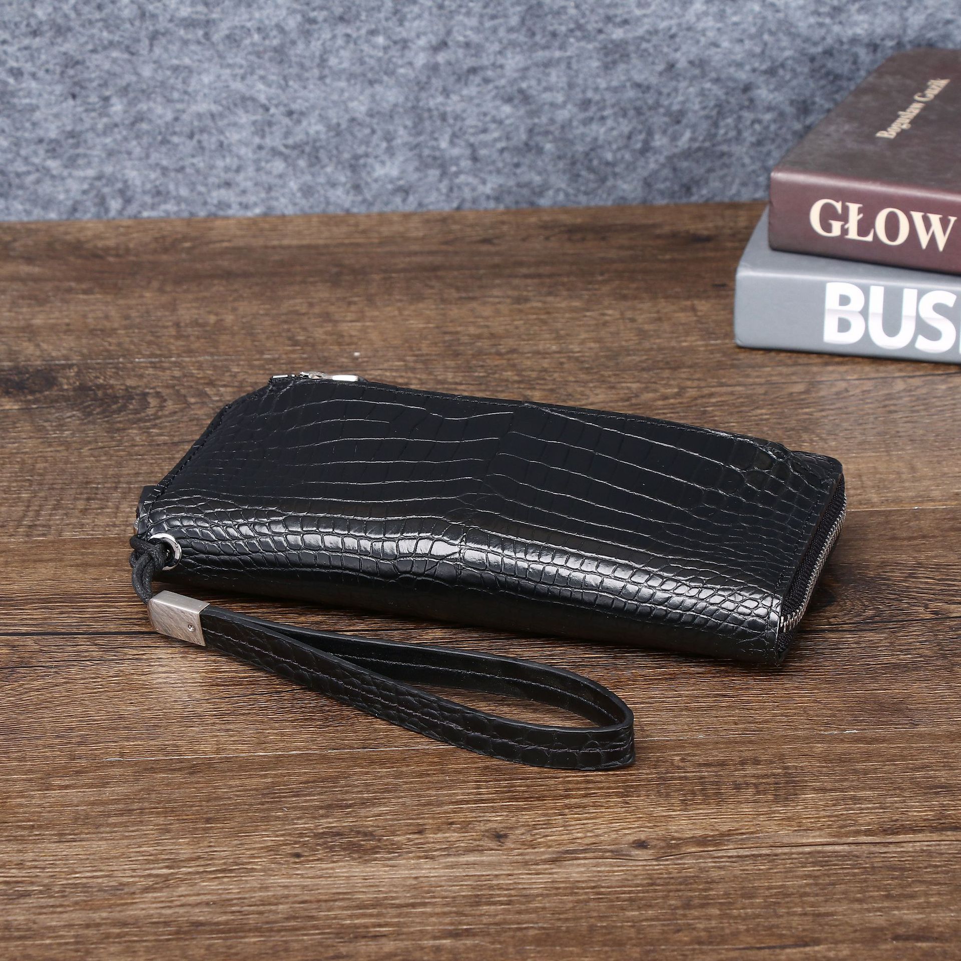 Ví dài nam họa tiết vảy cá sấu phong cách công sở thời trang, kiểu clutch cầm tay tiện lợi chi tiết 3