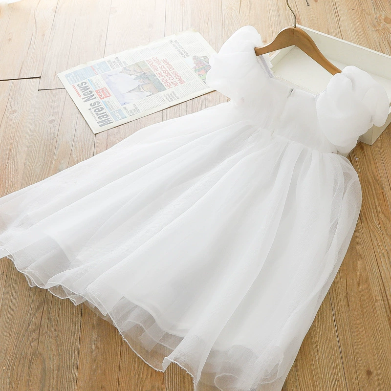 Summer white dress, small princess costume, Birthday gift