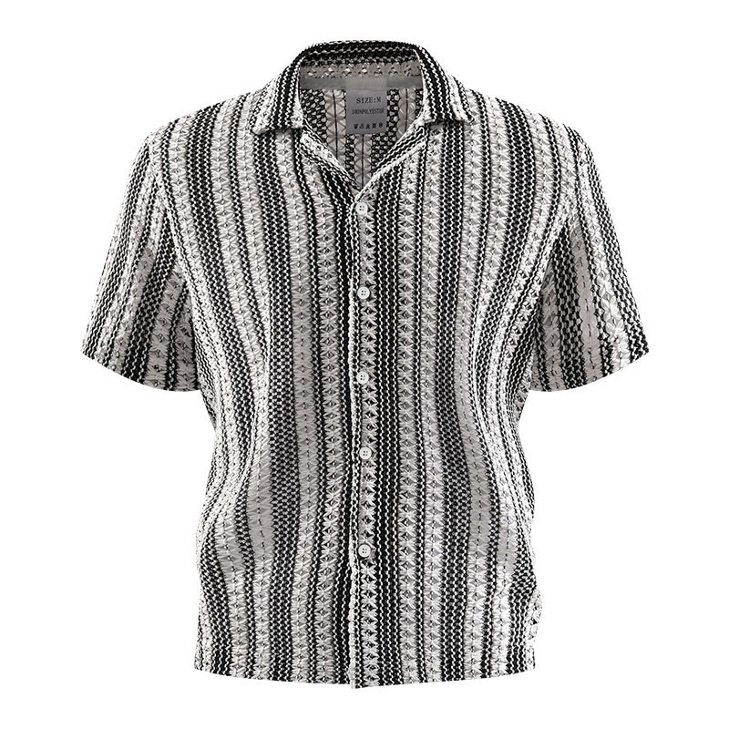 2026 verano transfronterizo Amazon 3D hombre suéter de manga corta jersey cardigán de punto camisa de manga corta de solapa