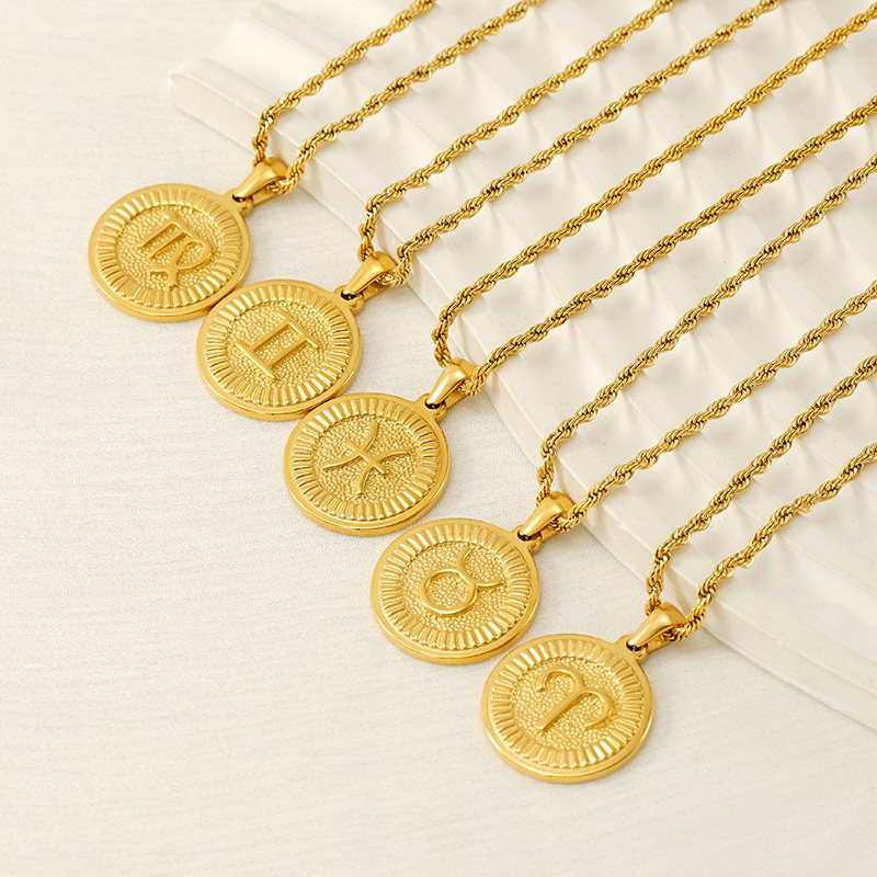Europa y América transfronterizos acero titanio 12 constelaciones collar de moda moda redonda 18K colgante de acero inoxidable cadena clavícula