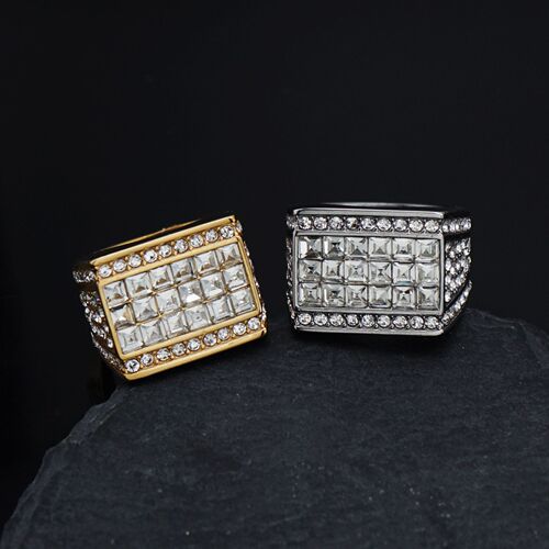 European and American brand new luxury men's ring, full of diamonds, 316 stainless steel square diamond Hip Hop ring