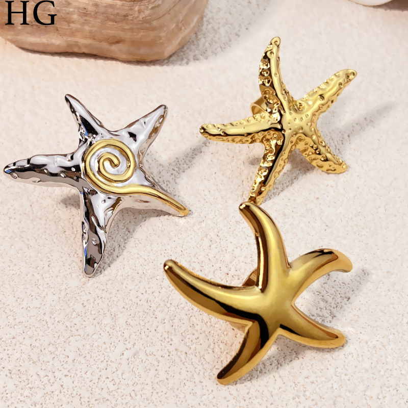 Holiday, Daily Occasion 304 Stainless Steel Material Wholesale Jewelry Hawaiian Starfish 304 Stainless Steel Plating Open Rings