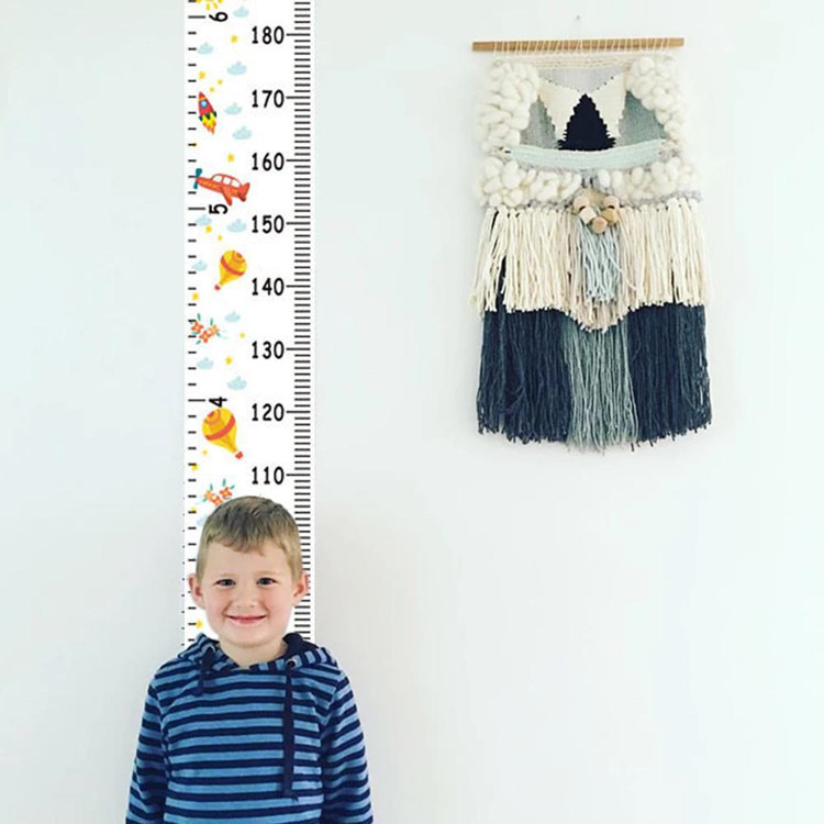 ins新款北欧儿童身高尺测量 创意卡通装饰家居油画布挂画身高尺