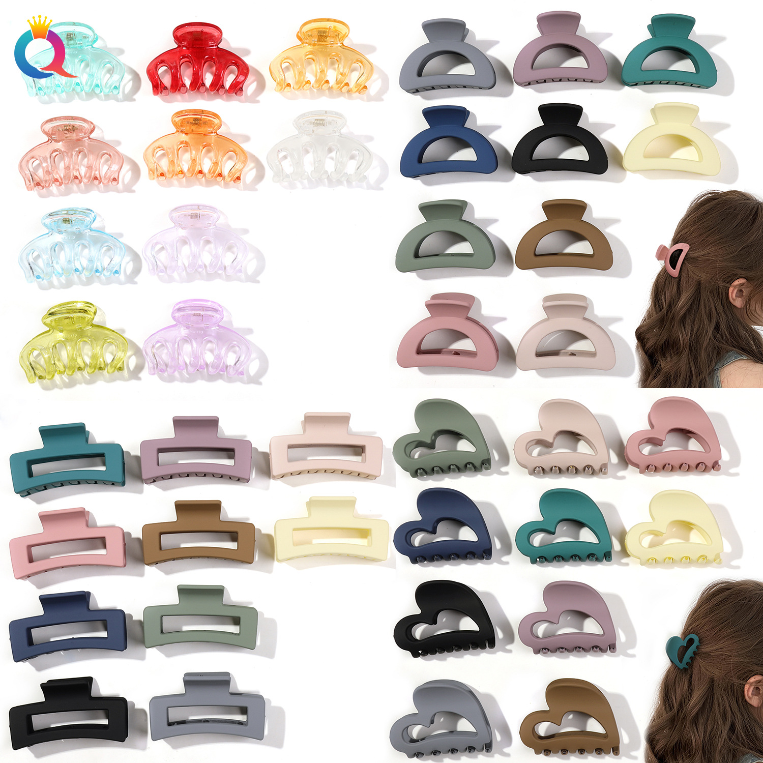 qiyue autumn and winter color medium frosted hair clip cute hair updo grip women‘s high-grade sense back head shark clip hair accessories