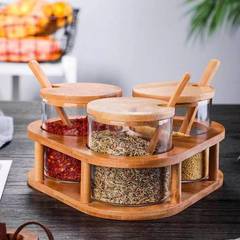 調味料瓶 キッチン用品 調味料箱 ガラス 3点セット 家庭用組み合わせ 竹トレイ オイル 塩 調味料ボトル